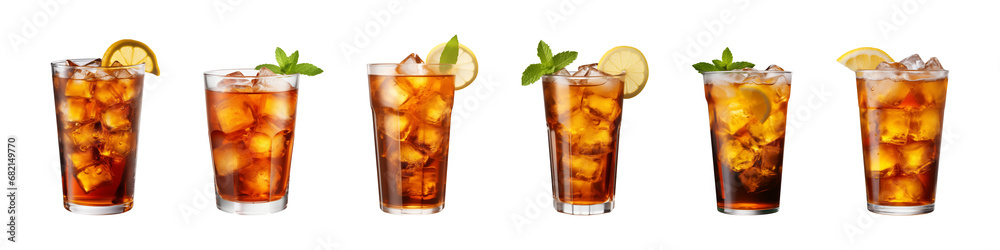 Collection set a glass of iced tea isolated on a transparent background ...