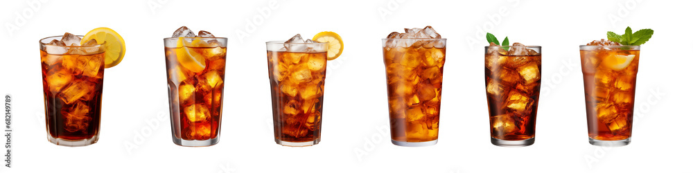 Collection set a glass of iced tea isolated on a transparent background ...