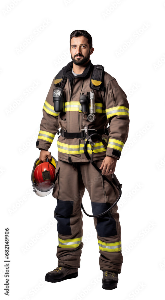Firefighter, a confident man isolated on transparent white background Firefighter, a confident man isolated on transparent white background