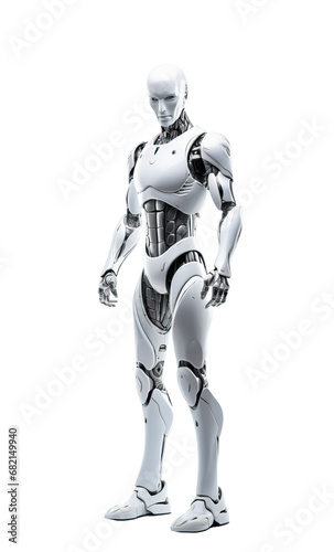 Robot, a cyborg with AI full body isolated on transparent white background photo
