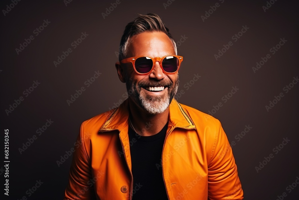 Obraz premium Handsome smiling, happy and pleased man with positive vibes. Human person dressed in fashionable, colorful and fun clothes. Generative AI, AI