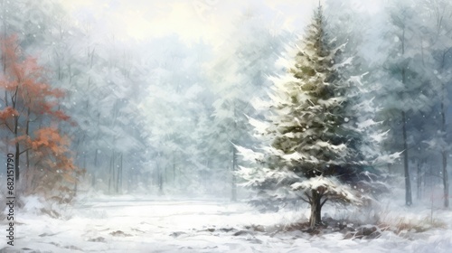 In the midst of the serene landscape, as the winter's enchanting snow blanketed the forest and the temperature dropped, a majestic pine tree stood tall; it had weathered the seasons, adorned with a