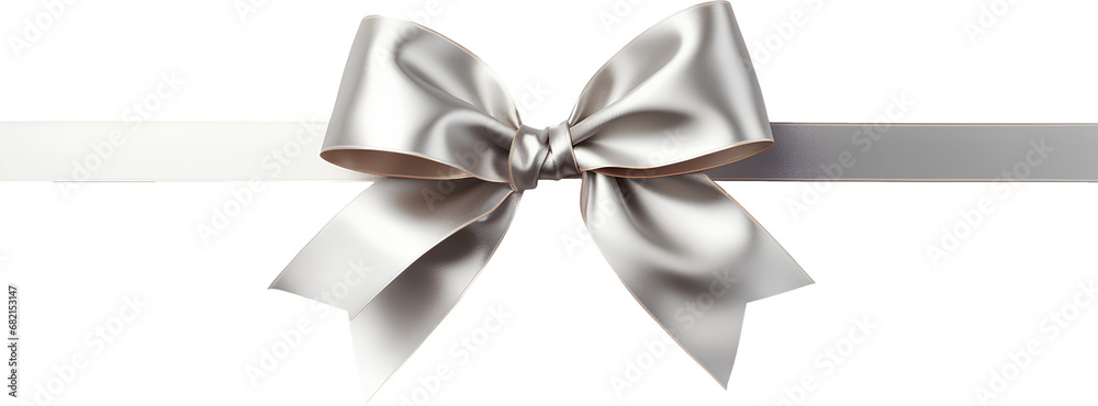Naklejka premium Silver ribbon for Christmas gift in PNG. Transparent background. 