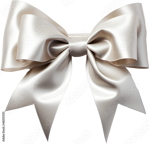 Silver ribbon for Christmas gift in PNG. Transparent background. 