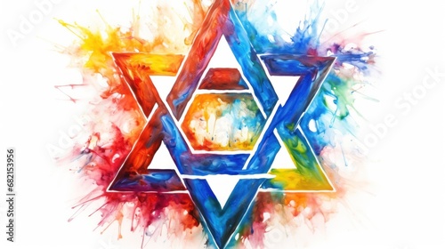 The Shield of David, The Star of David, Traditional Hebrew sign,  Israeli and Jewish identity symbol, colorful painting 