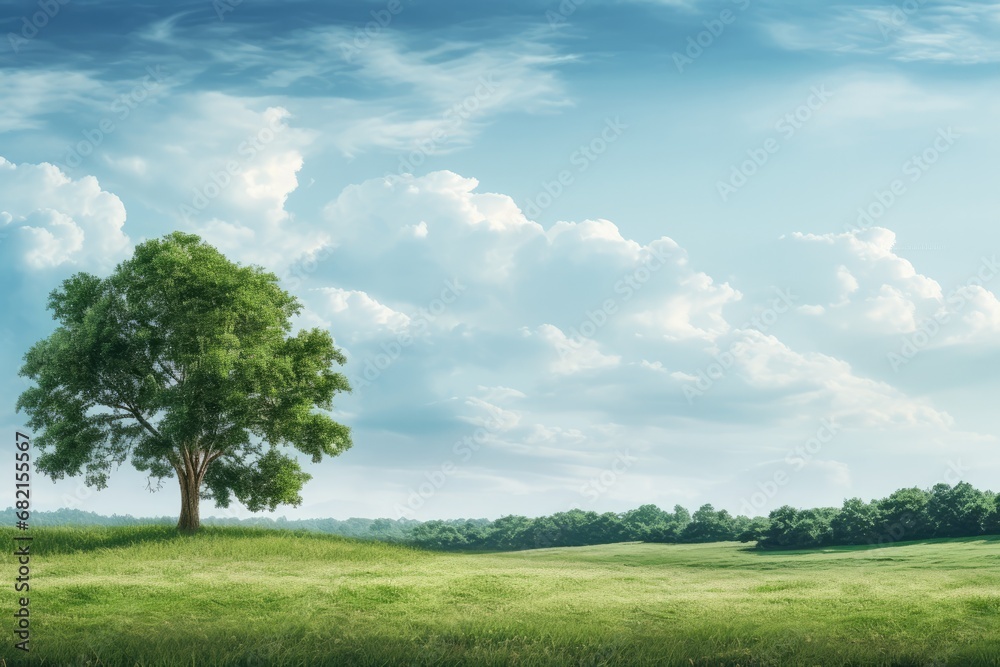 Blurred Sky Background With Green Field And Trees Blurred Sky Background With Green Field And Trees