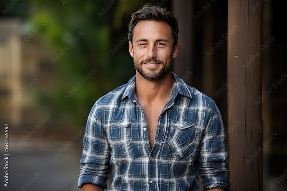 Obraz premium Handsome smiling, happy and pleased man with positive vibes. Human person dressed in fashionable, colorful and fun clothes. Generative AI, AI