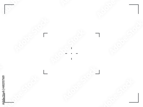 Photo camera frame cross viewfinder template. Vector illustration with rec, time, battery.