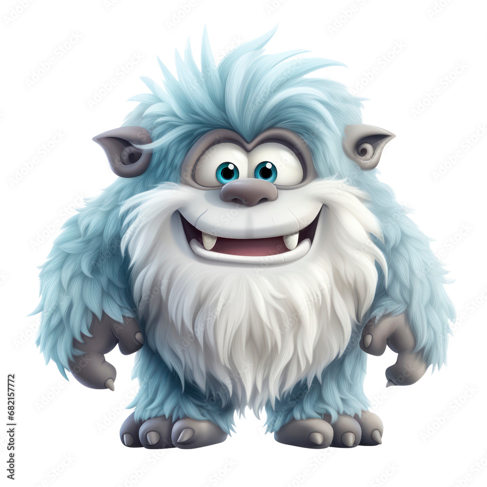 Cute animated fantasy yeti. Isolated on white background. Png format.