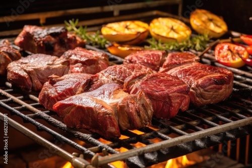 a selection of immaculately cooked meats on a churrasco grill