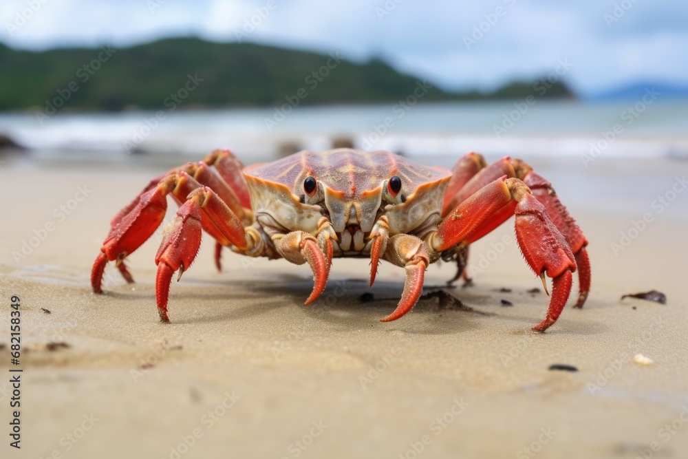 a crab foraging on a sandy beach a crab foraging on a sandy beach