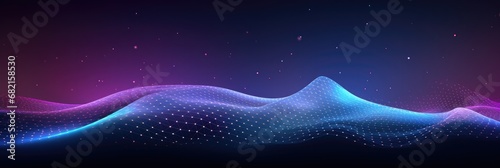 Futuristic dark background. Colored music wave. Big data. Technology or Science Banner. 3D in the style of roller wav, light magenta and dark blue, dynamic line work, UHD image, infinity nets, animate
