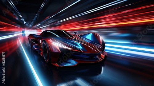 Sport car on the road with motion blur background