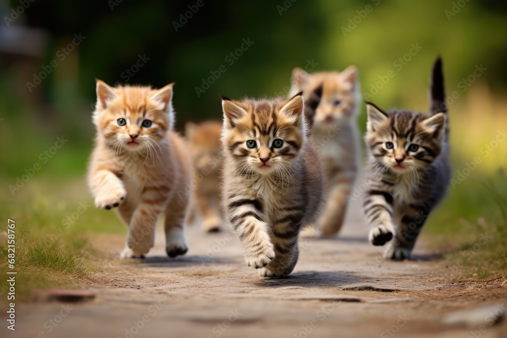 Cute Cat Group Running And Playing