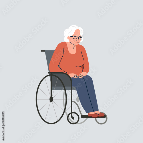 Elderly woman in wheelchair. Vector flat style cartoon  illustration