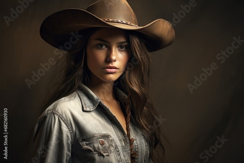 Old West Cowgirl Portrait. Сoncept Sunset Beach Engagement, Urban Street Fashion, Romantic Forest Picnic photo