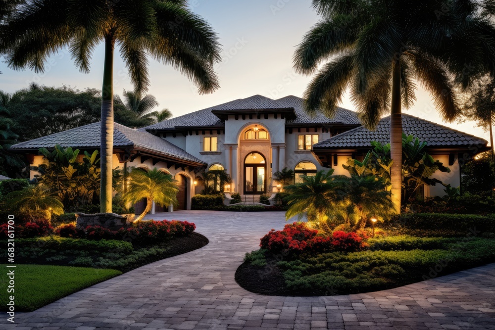 Stunning Florida House With Palm Trees And Landscaped Garden