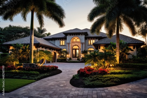 Stunning Florida House With Palm Trees And Landscaped Garden © Anastasiia