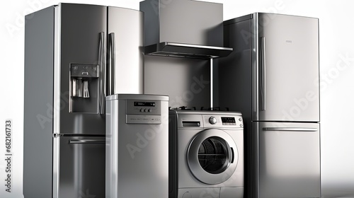 Home appliances. Refrigerator, microwave and washing maching. ge photo