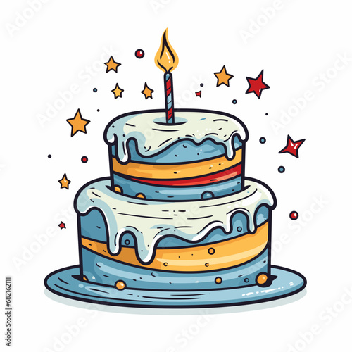 Birthday cake hand-drawn comic illustration. Birthday cake. Vector doodle style cartoon illustration