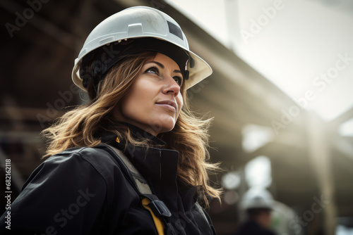 Woman In Hard Hat On Construction Site Safety Is Important