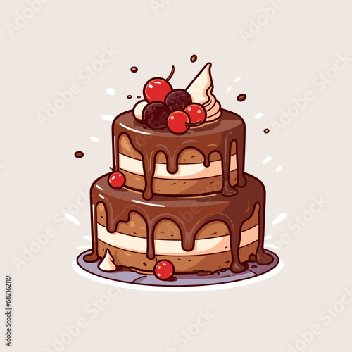 Birthday cake hand-drawn comic illustration. Birthday cake. Vector doodle style cartoon illustration