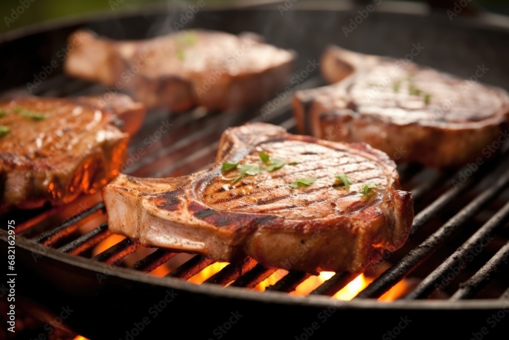 grilled chops on a cast iron skillet
