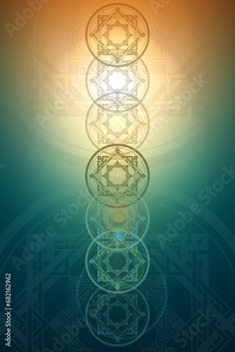 Colorful background with geometric element. Sacred geometry motifs. Vintage decorative elements.
