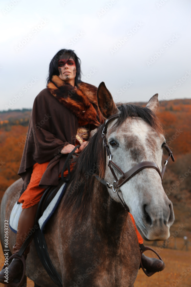 Obraz premium Viking et cheval à l'automne
