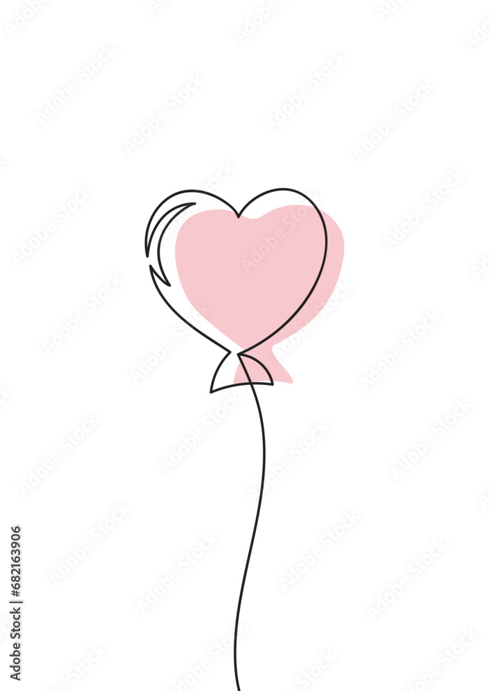 heart shaped balloon hand drawn line art vector illustration