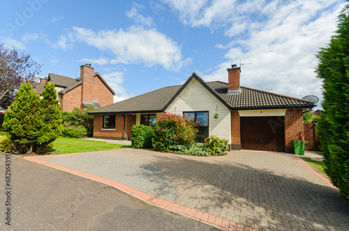 Outside of a modern, large bungalow house home in a desireable location in Northern Ireland. photo