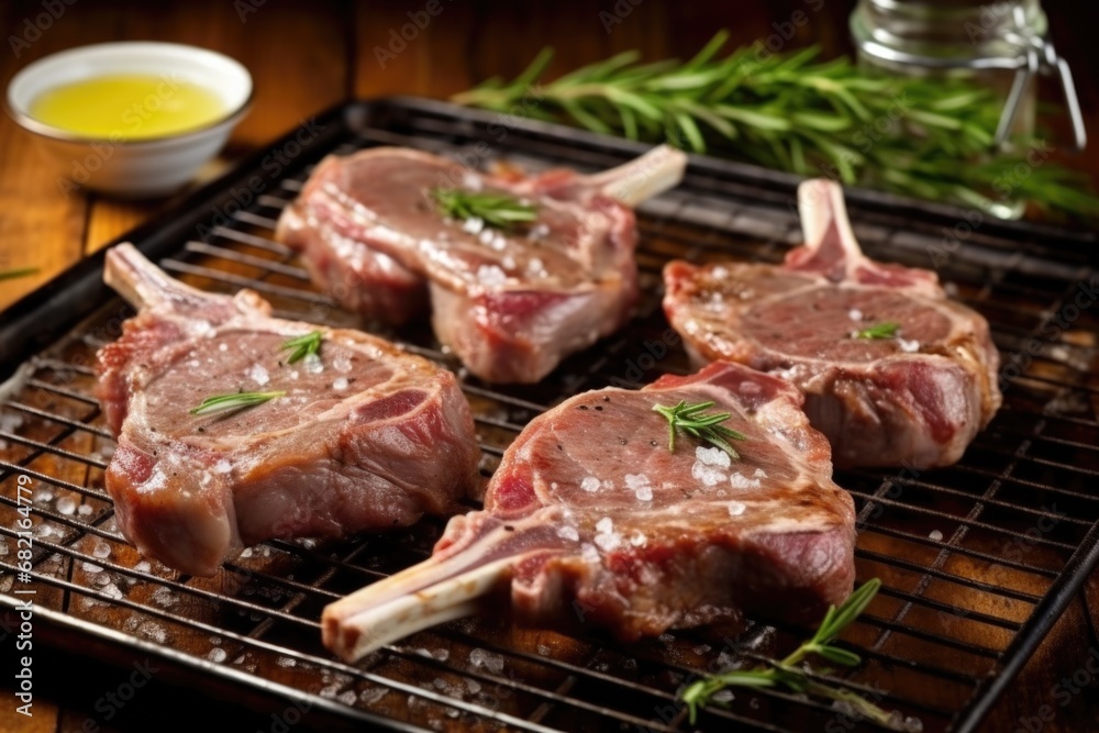 lamb chops with grill marks topped with a pinch of salt