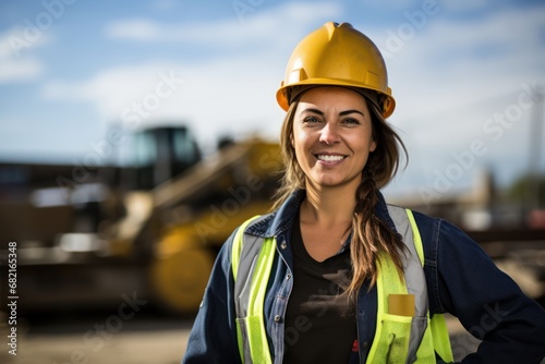 A beautiful woman worker wearing a hat to prevent accidents, standing with her arms crossed, confident in the construction contract, housework 