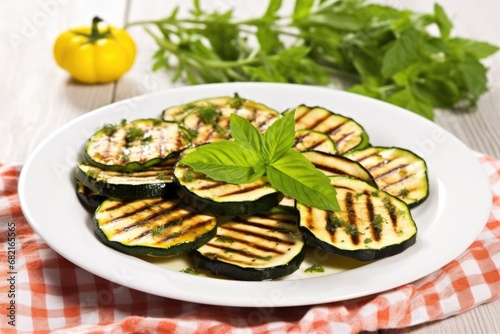 slices of grilled zucchini and eggplant on a white dish
