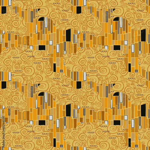 Fancy pattern in the style of Klimt, bright yellow colors, gold painted by hand.