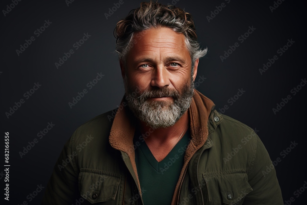 Obraz premium Portrait of a handsome smiling, happy and pleased man with positive vibes. Human person dressed in fashionable, colorful and fun clothes. Generative AI, AI