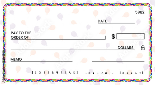 blank cheque Templates for Kids, chequebooks for kids, colorful border, Activities for Kids, educational materials, kindergarten photo
