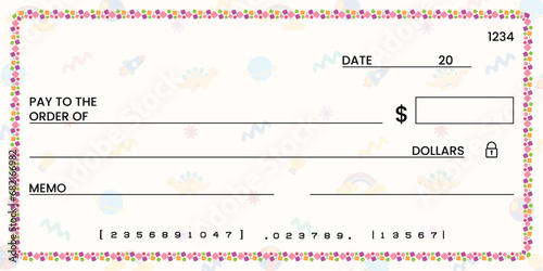 blank cheque Templates for Kids, chequebooks for kids, colorful border, Activities for Kids, educational materials, kindergarten