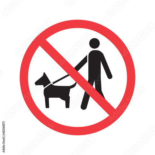 Vector prohibition icon of a person walking a dog 