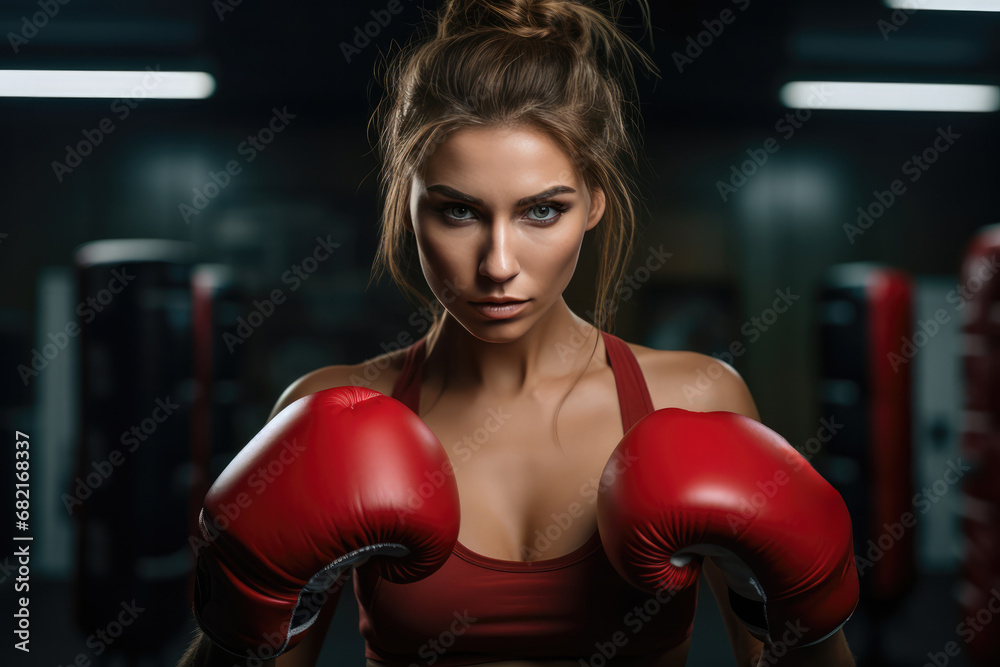 Boxing Practice For Beautiful Woman. Сoncept Fitness Training, Women Empowerment, Boxing Techniques, Strong And Confident, Health And Wellness