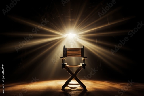 Directors Chair In Beam Of Light Symbolizing Selection And Casting