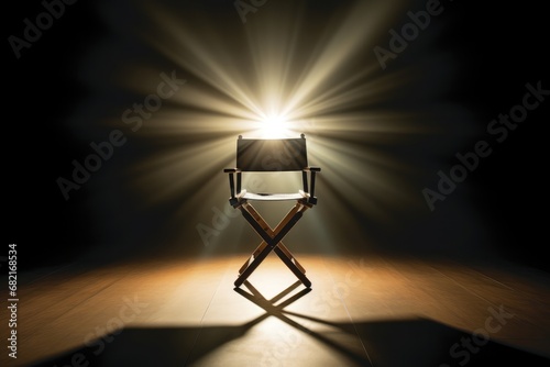 Directors Chair In Beam Of Light Symbolizing Selection And Casting. Сoncept Coffee Shop Ambiance, Cozy Reading Nooks, Diy Home Decor, Farm-To-Table Recipes, Mountain Hiking Trails
