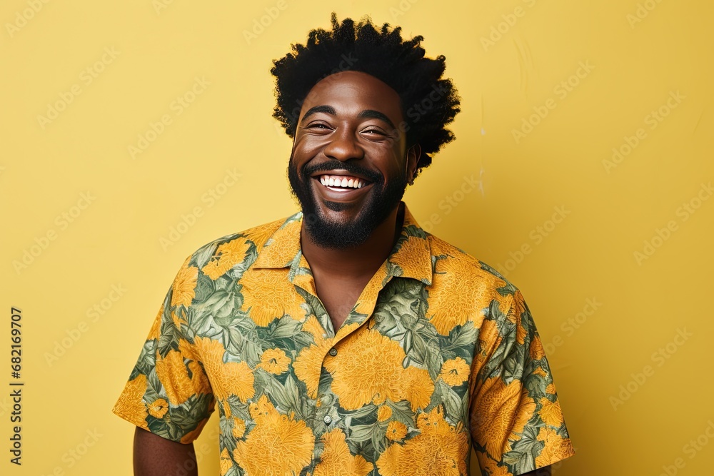 Fototapeta premium Portrait of a handsome smiling, happy and pleased man with positive vibes, human person. Dressed in fashionable, colorful and fun clothes. Generative AI, AI
