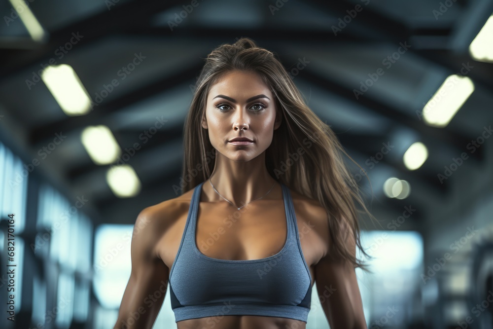 Fit And Focused Woman Works Out At The Gym