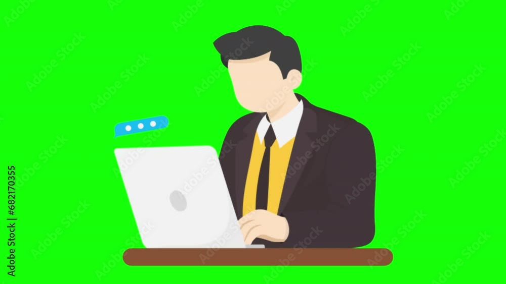 2d animation, Men Engaged in Laptop Conversations, on green screen