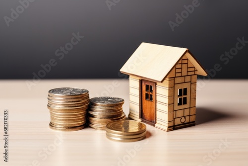 Guide To Home Loan And Mortgage With Miniature House And Coins. Сoncept Home Loan Basics, Mortgage Explained, Miniature House Illustration, Loan Application Process, Saving For A Down Payment
