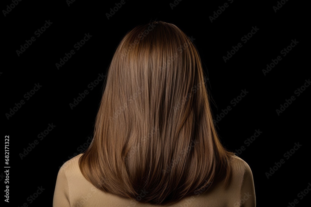 Fototapeta premium Medium Length Brown Straight Hair Rear View On Black Background