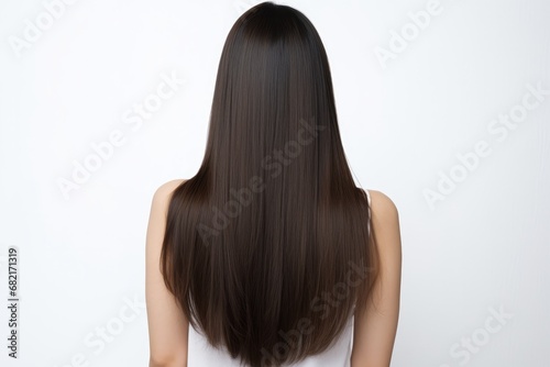 Medium Length Brunette Straight Hair Rear View On White Background