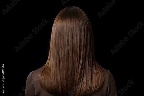 Medium Length Brown Straight Hair Rear View On Black Background