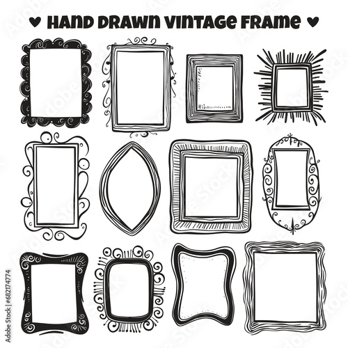 Vintage frame logo in doodle style